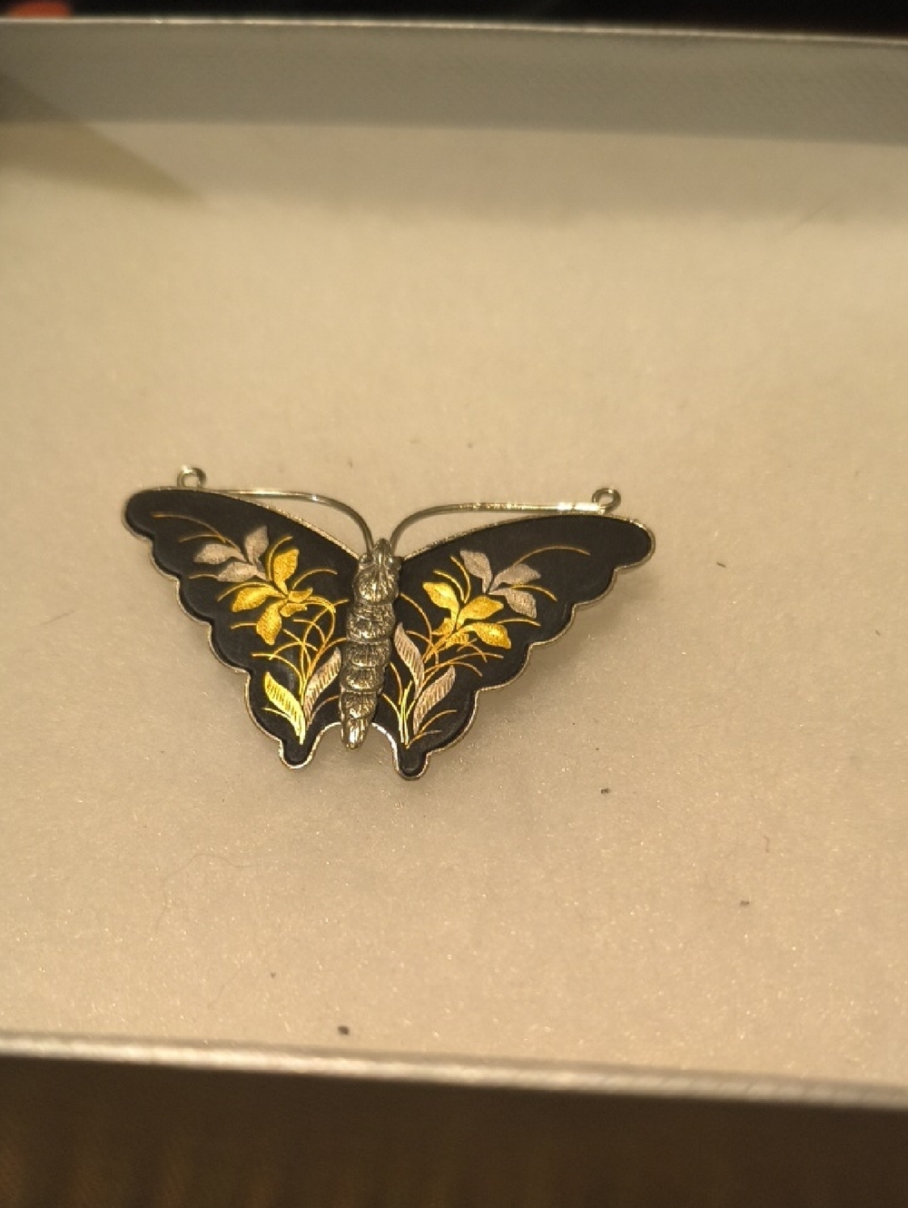 Black and Gold Butterfly Brooch - Elegant Floral Accent